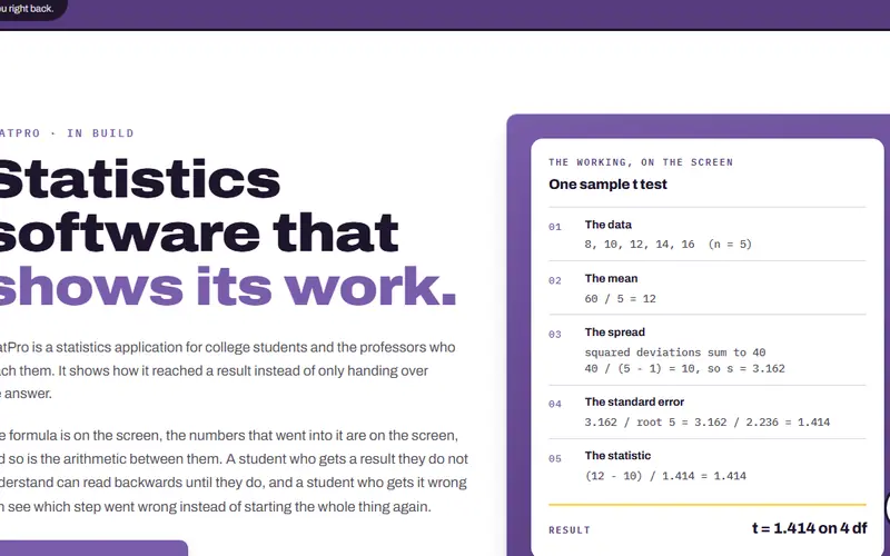 StatPro: statistics software that shows its work
